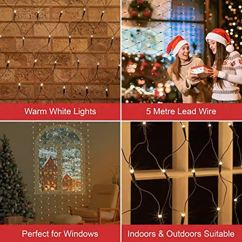 Christmas Workshop 360 LED Warm White Net Design Window Lights, Mains Powered, W: 350 cm, H: 120 cm – 3