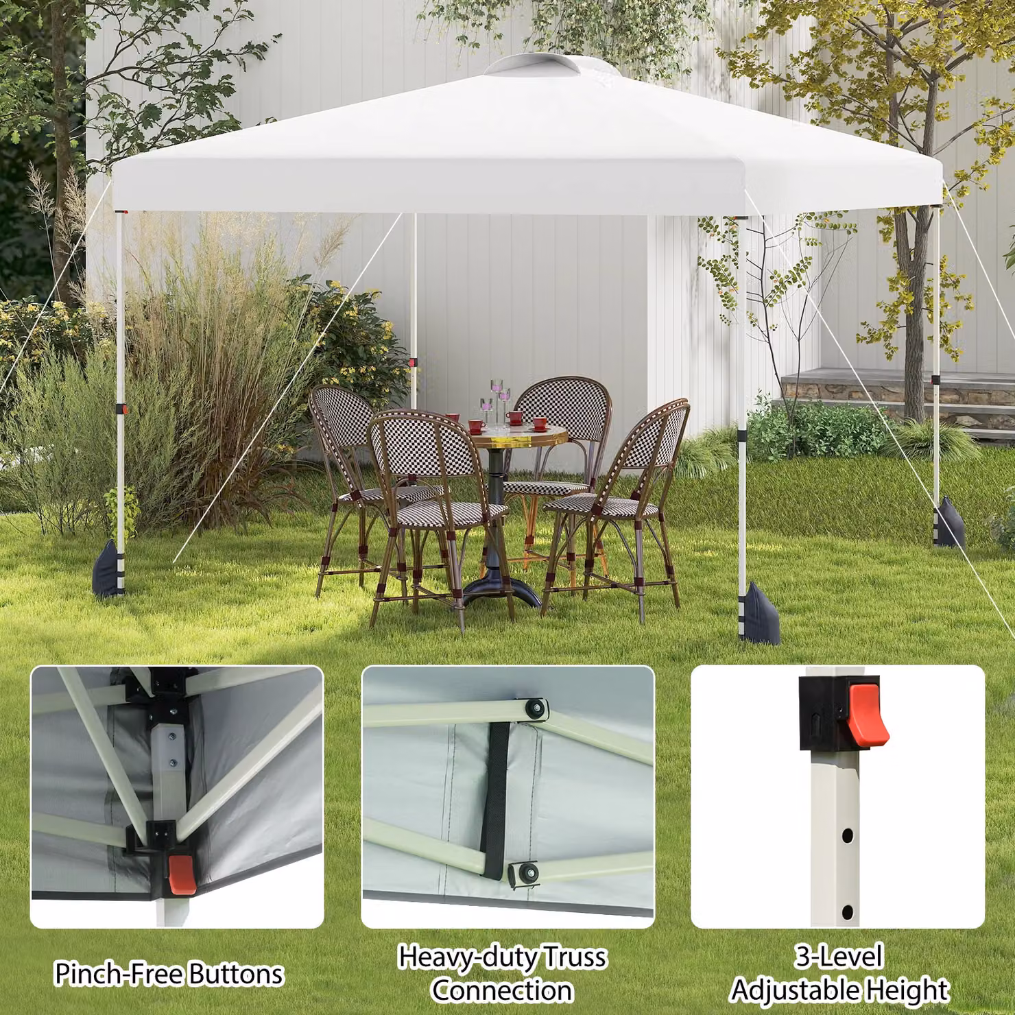 Gymax White Pop Up Canopy Tent with 1 Sidewall and Wheeled Bag, W/D/H: 300 x 300 x 266 cm – 7