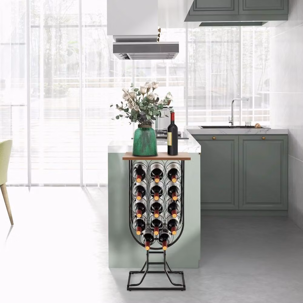 Gymax Rustic Black Wine Rack with Wheels, 14 Bottle Storage Organiser – 4
