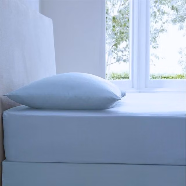 HomeSpace Direct Extra Deep Percale Fitted Sheet, Blue, W/D/H: 90 x 200 x 40 cm