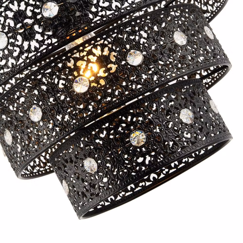 Happy Homewares Antique Acrylic Gem Moroccan Style Triple Tier Pendant Light Shade in Black, Diameter: 30 cm, Height: 21 cm – 3