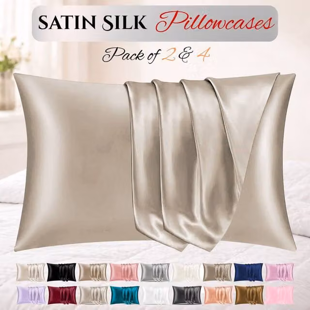 Grace 2 Pack Super Soft Mako Satin Silk Pillow Cases in Taupe, W: 50 cm, H: 75 cm