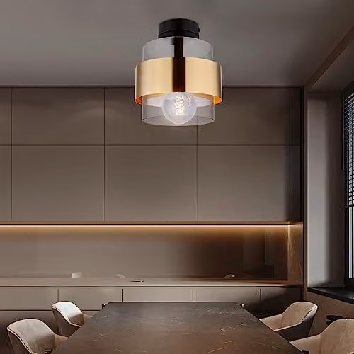 Globo Lighting Milley Small Ceiling Light with Smoke Grey Glass Lampshade and Brass Ring, Diameter: 18 cm – 2