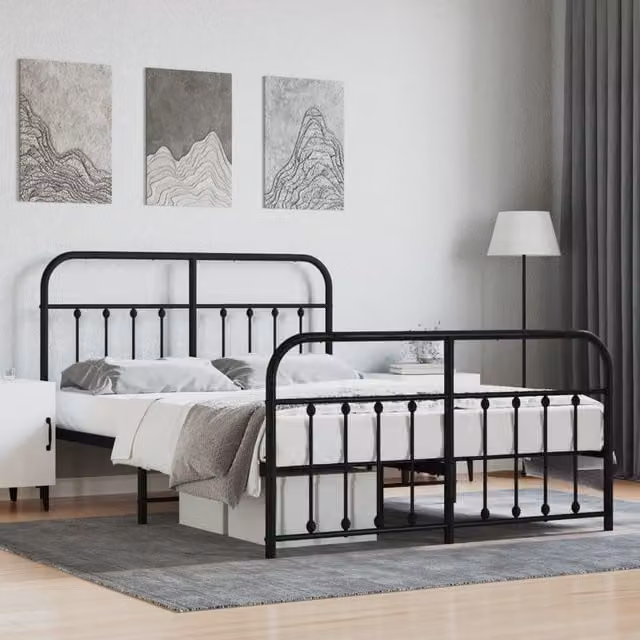 Berkfield Home Metal Bed Frame with Headboard and Footboard in Black, 140 x 200 cm