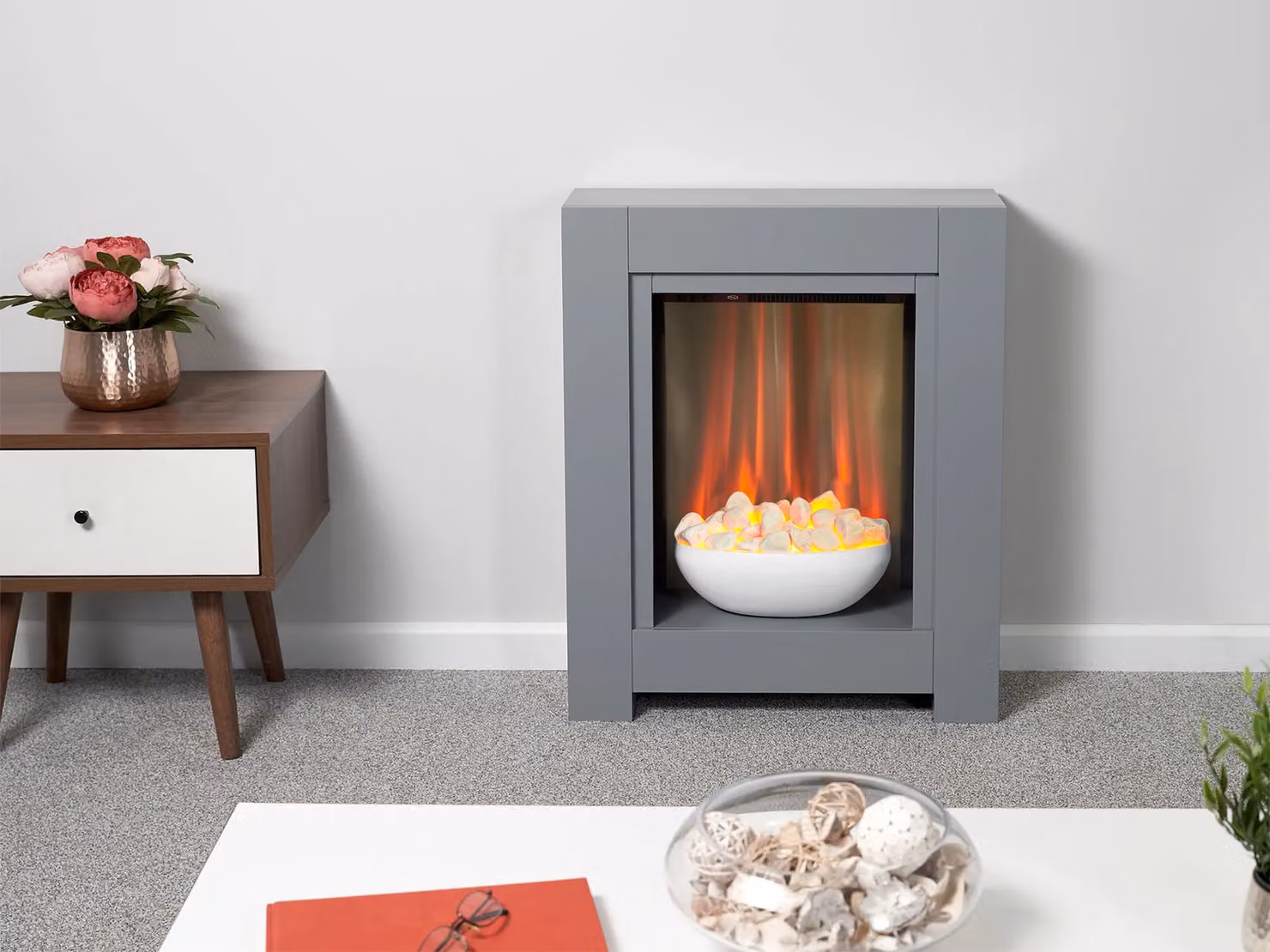 Adam Fires & Fireplaces Monet Ethanol Fireplace Suite in Grey and Anthracite with Glass and Stainless Steel Details – 2