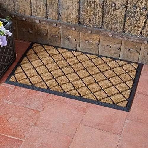 Marco Paul Black Diamond Non-Slip Coir Door Mat with Rubber Edge, Width: 75 cm