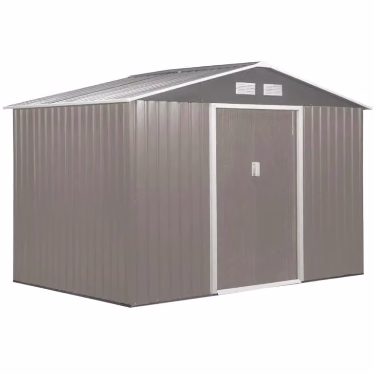Outsunny Grey Galvanised Steel Pent Storage Shed with Double Doors and Side Vent
