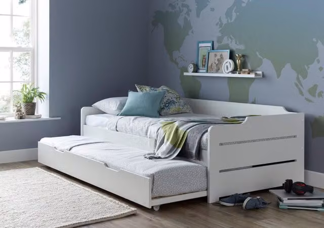 Bedmaster Copella Single Guest Bed with Trundle and Orthopaedic Mattress in White, W/D/H: 100 x 200 cm