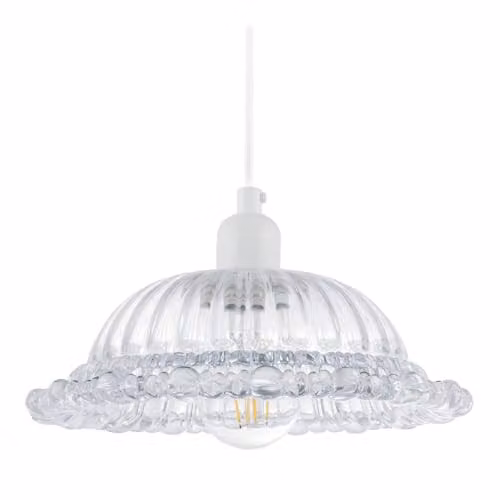 Happy Homewares Clear Ribbed Glass Cylinder Pendant Lamp Shade with Moulded Edge, W/D/H: 10 x 10 x 26 cm – 1