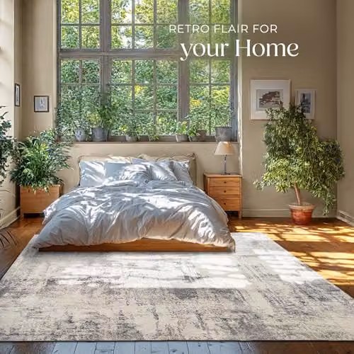 tectake Nadira Washable Rug with Abstract Vintage Pattern in Beige, Grey and Black, W/D/H: 340 x 240 cm – 3