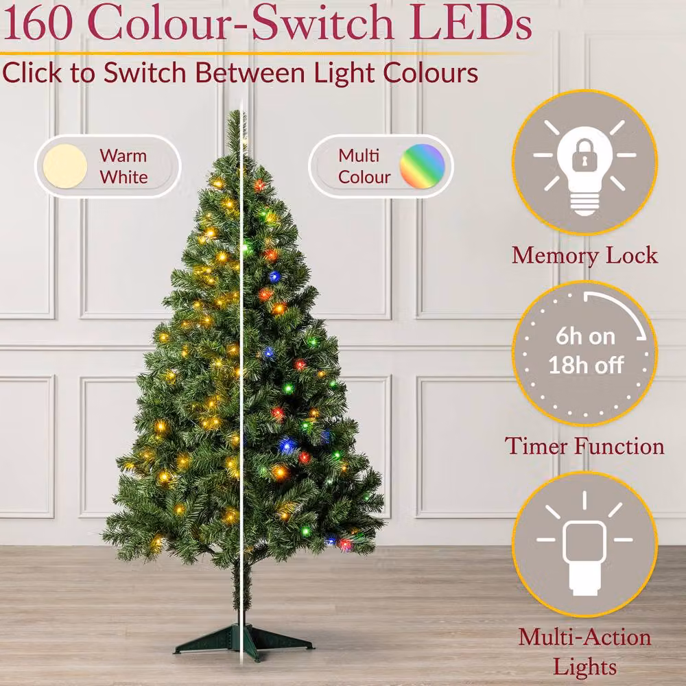 Christow Pre Lit Aspen Spruce Christmas Tree in Green with Colour Switch and Timer, Height: 152.4 cm – 2