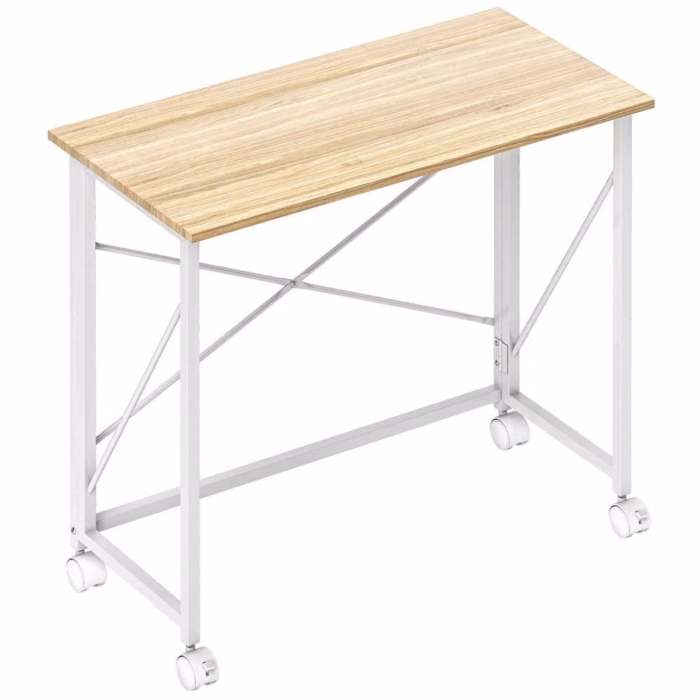 Wyld Haus Yokare Folding Writing Desk with Castors, Oak and White, W: 80 cm, D: 40 cm, H: 75 cm – 2