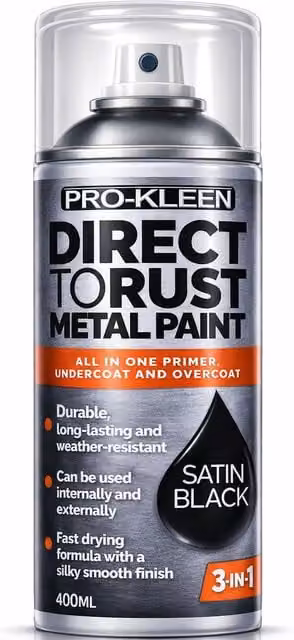 Pro-Kleen Opaque Satin Gloss Metal Paint in Black, 400ml