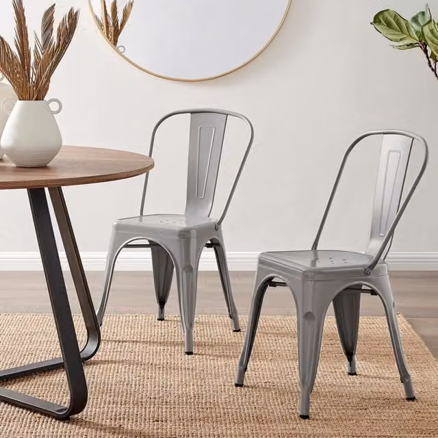 FurnitureboxUK Set of 2 Colton Industrial Grey Metal Stackable Tolix Style Dining Chairs