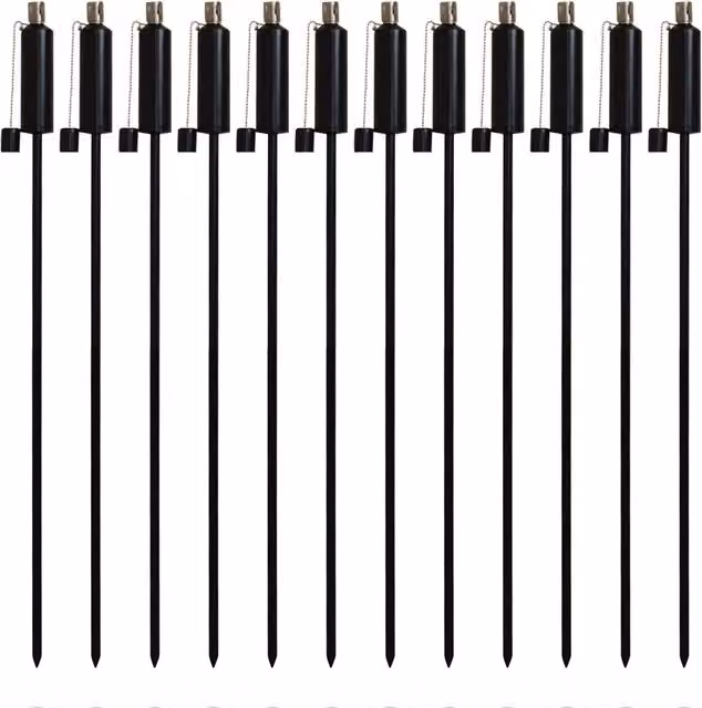Harbour Housewares Metal Cylinder Garden Torches with Ground Spike, Pack of 12, Black