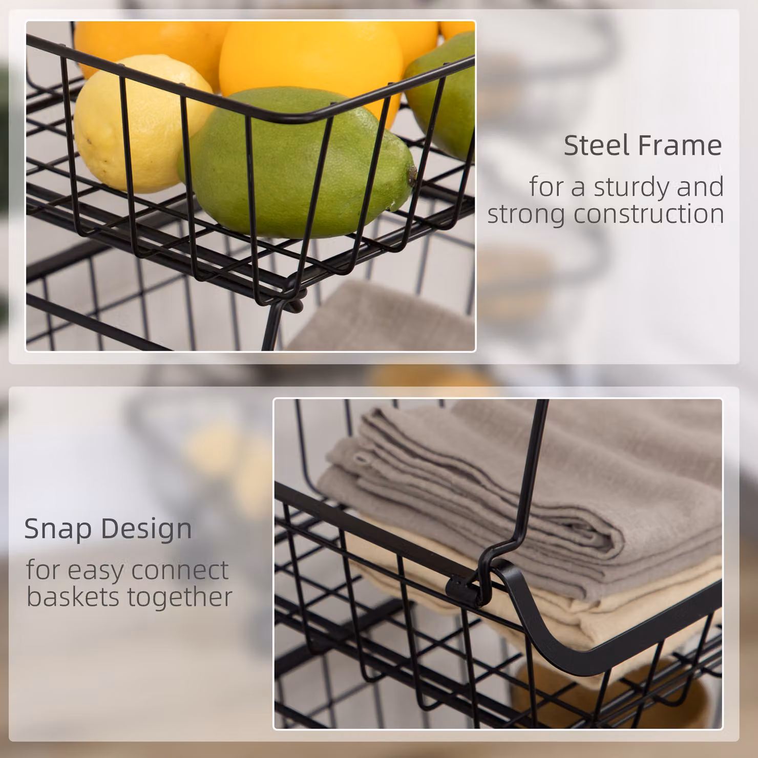 HOMCOM 5 Tier Stackable Metal Storage Trolley in Black, W/D/H: 40 x 2 x 97 cm – 5