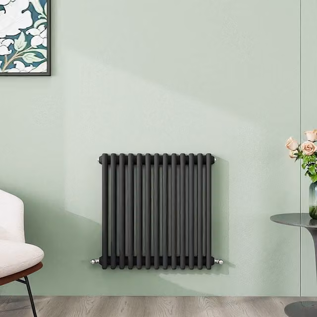 AicaBathroom Horizontal Traditional Cast Iron Style 3 Column Radiator in Anthracite, W/D/H: 60 x 60.5 x 60.5 cm