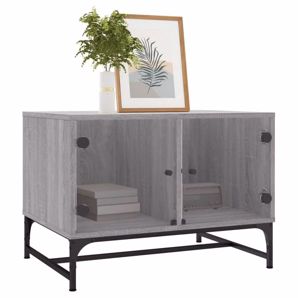 Berkfield Home Coffee Table with Glass Doors in Grey Sonoma, W/D/H: 68.5 x 50 x 50 cm – 3