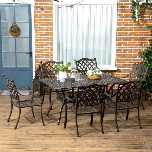 Outsunny 7-Piece Cast Aluminium Patio Dining Set in Brown