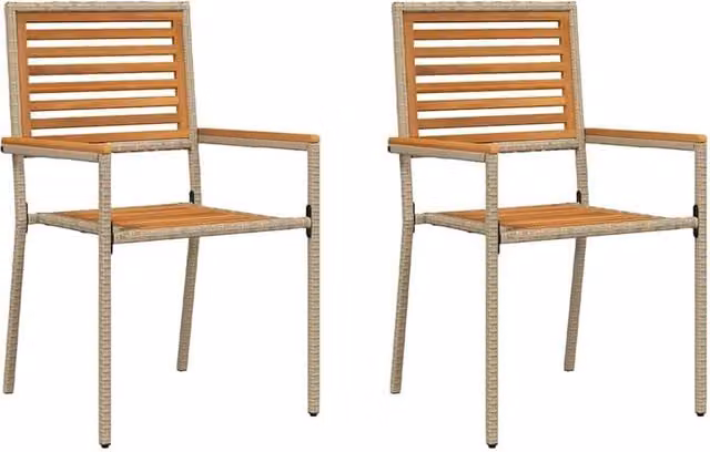 Berkfield Home Set of 2 Stacking Garden Chairs in Beige Poly Rattan – 1