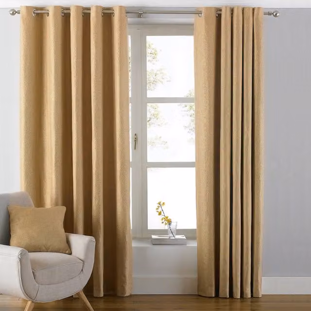 Make It A Home Set of 2 Atlantic Twill Woven Room Darkening Eyelet Curtains, Yellow, W: 137 cm, H: 229 cm