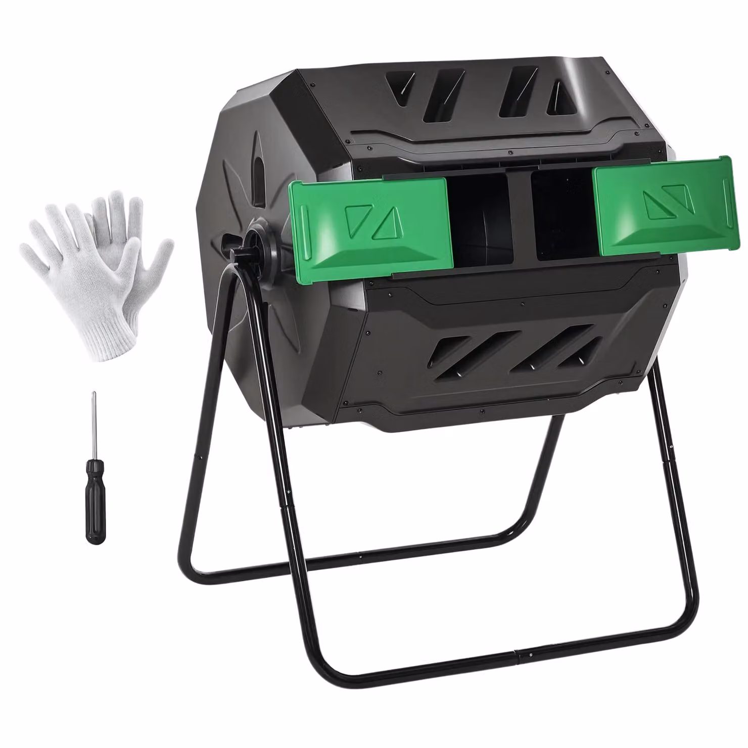 Outsunny 160L Dual Chamber Tumbling Compost Bin with 360 Degree Rotation in Black – 2