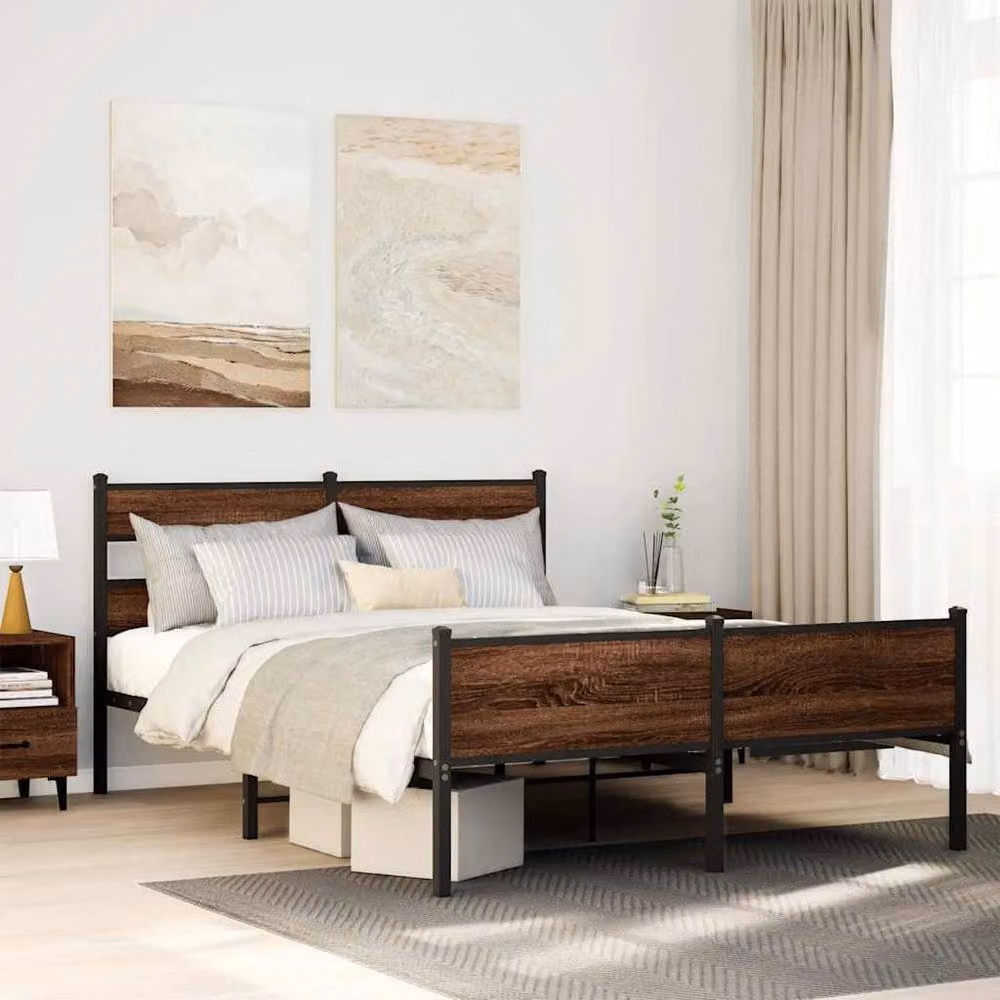 Berkfield Home Elegant Bed Frame in Brown Oak, W/D/H: 140 x 190 x 91.5 cm – 2