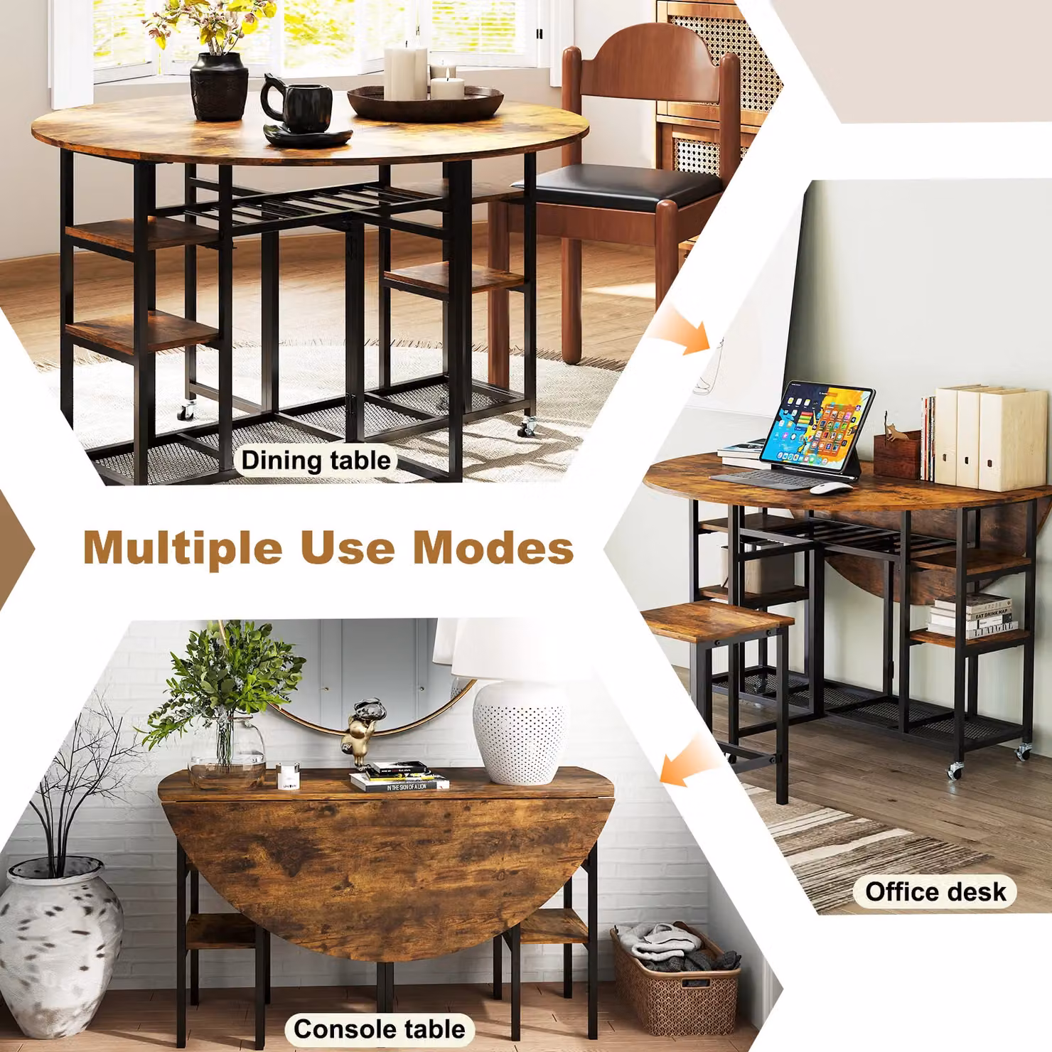 Gymax 3 Piece Round Folding Dining Table Set with Wheels in Light Brown – 3