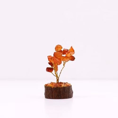 Thunder Tribes KDMD Mini Carnelian Crystal Energy Tree with Wood Base in Orange