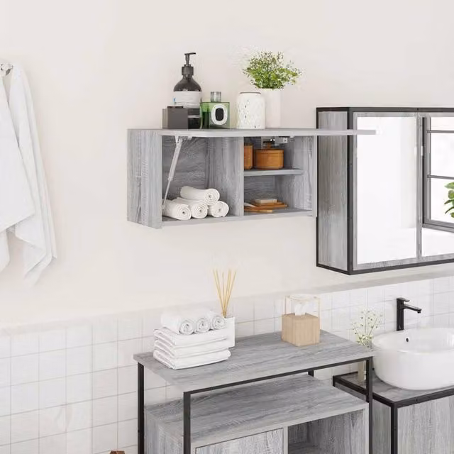 Berkfield Home Grey Sonoma Wall Mounted Bathroom Cabinet W: 60 cm, D: 25 cm, H: 30 cm – 1