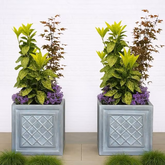 Idealist Set of 2 Lazio Square Planters, Grey Stone and Ceramic Flower Box, 72l