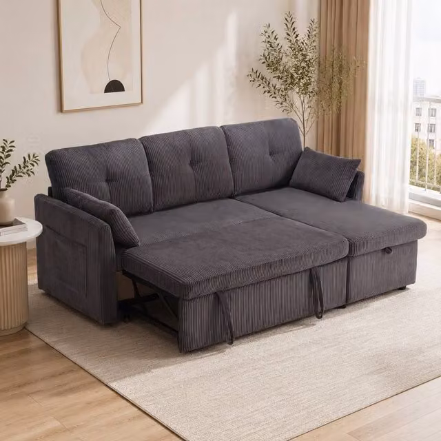 STILVORA Modern L-Shape Sectional Sofa Bed with Reversible Chaise and Storage in Grey
