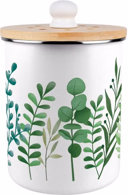 Purely Home Green Plant Foliage Metal Food Waste Caddy with Flip Lid, 2L, Green