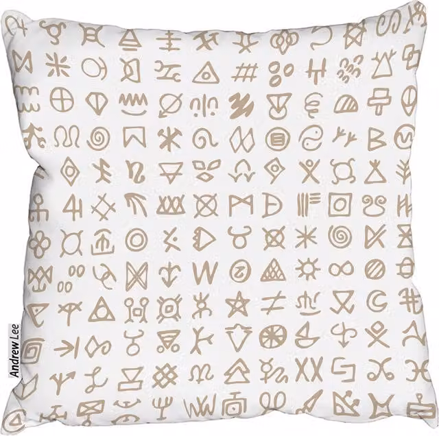 Andrew Lee Viking Ritual Symbols Square Cushion, White, W: 60 cm