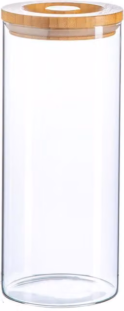 Argon Tableware Airtight Glass Storage Jar with Wooden Lid, Transparent and White, 1.5 l