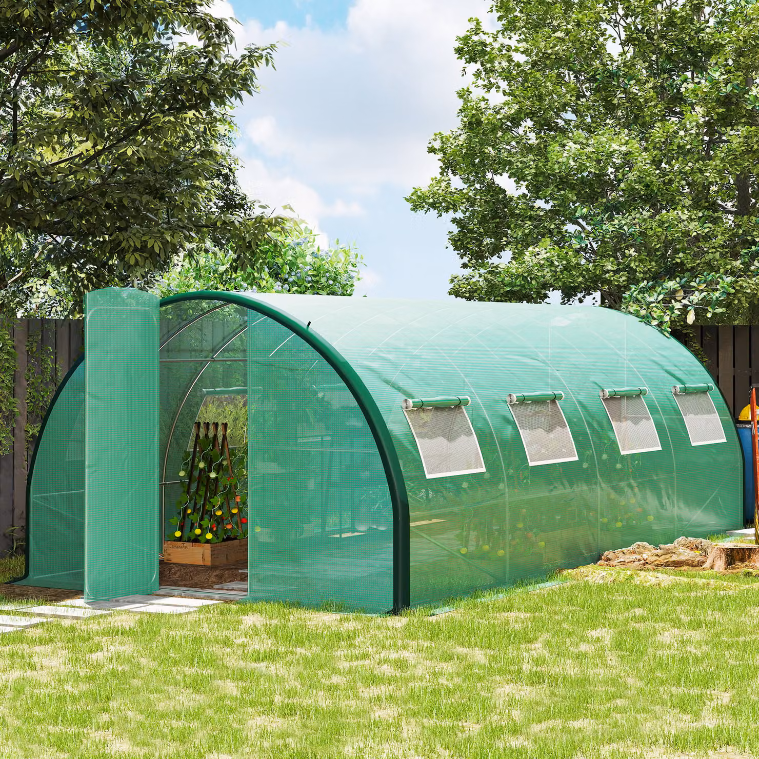 Outsunny Walk-in Polytunnel Greenhouse with Galvanised Steel Structure, Green, W: 6 m, D: 3 m, H: 2.4 m – 2