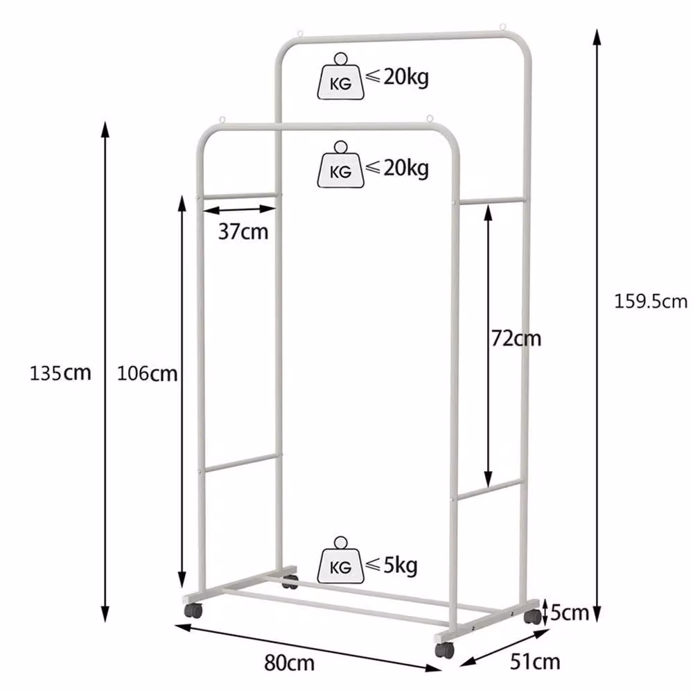 Nordara Matt White Metal Minimalist Clothes Rail with Continuous Linear Rail, H: 159.5 cm, W: 80 cm – 2
