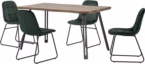 Seconique Quebec Wave Edge Dining Set with 4 Lukas Chairs in Oak and Green