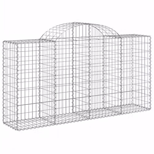 vidaXL Set of 3 Arched Gabion Baskets in Galvanised Steel, Silver and Red, W: 200 cm, D: 50 cm, H: 100/120 cm – 1
