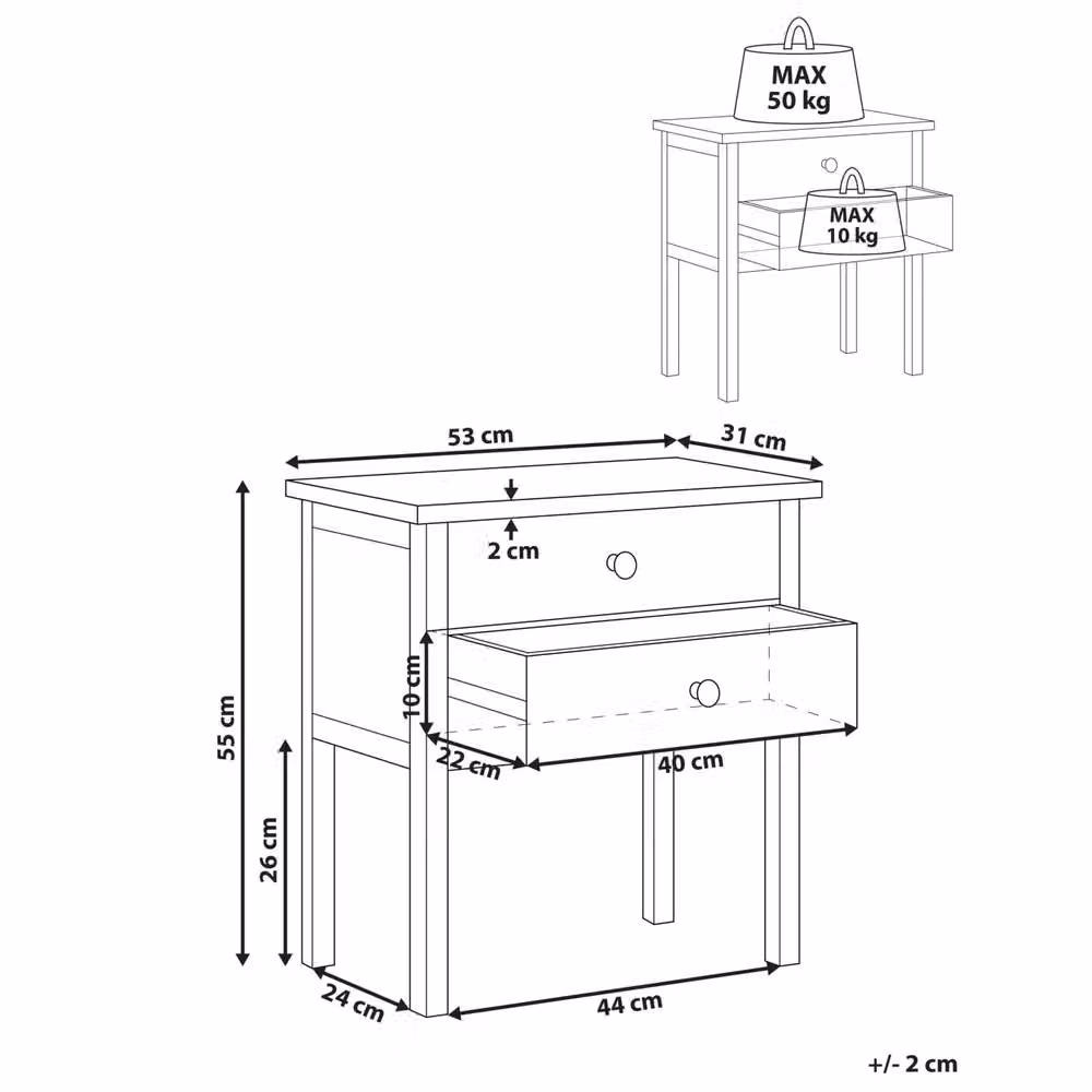 Wyld and Coco Sassafras 2-Drawer Bedside Table in Rustic Brown Wood – 2
