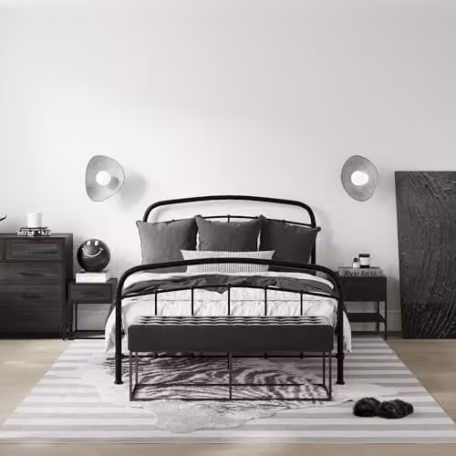 LPD Halston Metal Bed Frame in Black and Copper Effect with Industrial Style and Ornate Casting Detail, W/D/H: 180 x 200 x 113 cm (King Size)