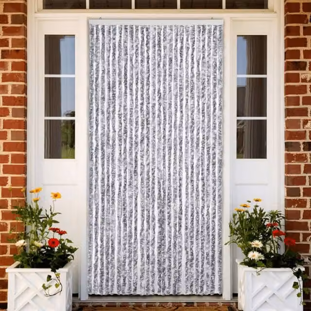 Berkfield Home Chenille Fly Curtain in White and Grey, W: 100 cm, H: 200 cm