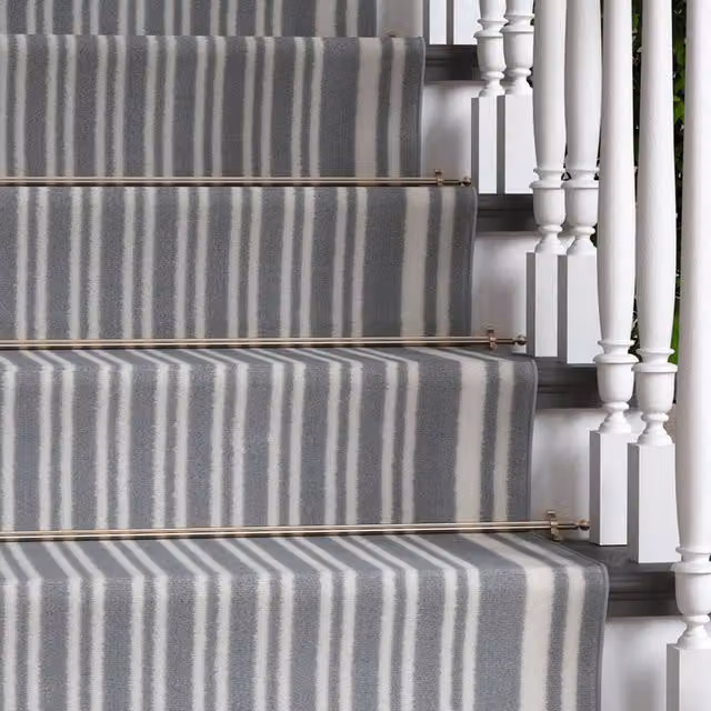 The Rug House Striped Cut To Measure Stair Carpet Runner, Grey, W: 70 cm, L: 792 cm