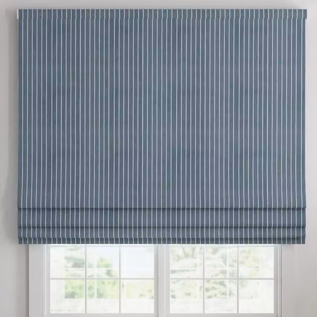 ANTE DECOR Burgess Blue Printed Cotton Stripe Made To Measure Roman Blind