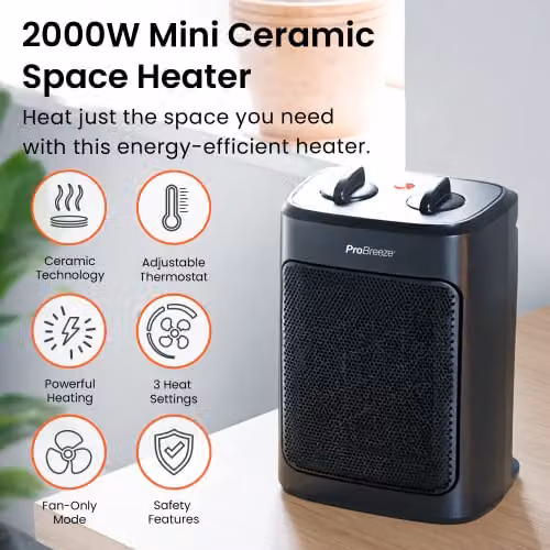 Pro Breeze 2000W Mini Ceramic Fan Heater in Black – 2
