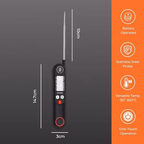 Innoteck Digital Meat Thermometer in Black with Stainless Steel Probe and Temperature Control – 5
