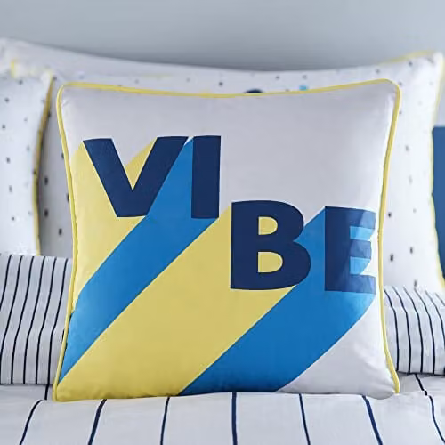 Appletree Vibe Striped Kids Bedroom Cushion in Blue and White, 100% Cotton, W/D/H: 43 x 43 x 43 cm