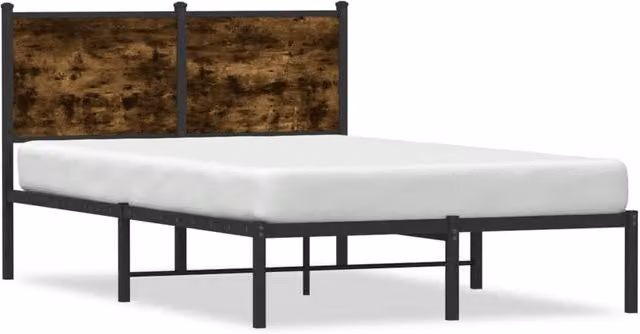 Berkfield Home Metal Bed Frame in Smoked Oak Brown, W/D/H: 120 x 200 cm
