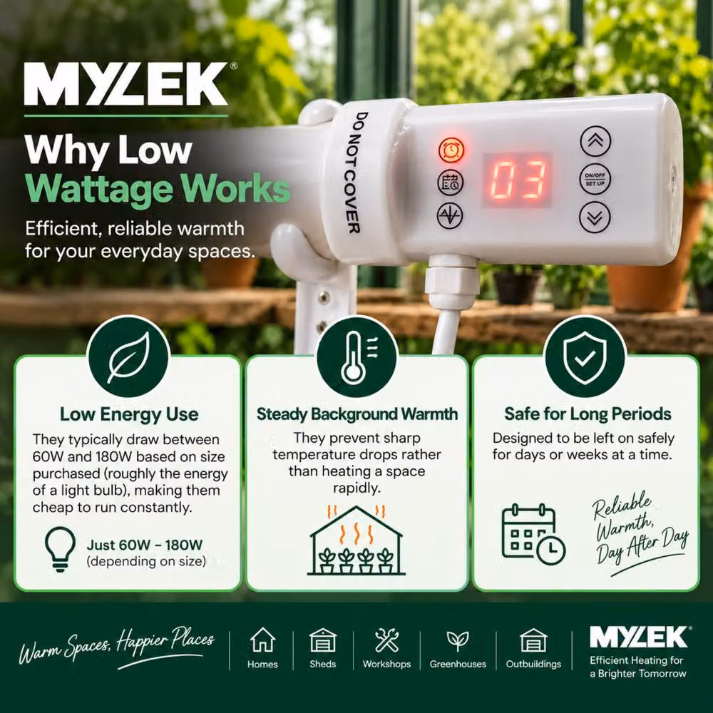 MYLEK White Wall Mounted Tubular Heater with Digital Timer and Frost Protection, 120W – 4