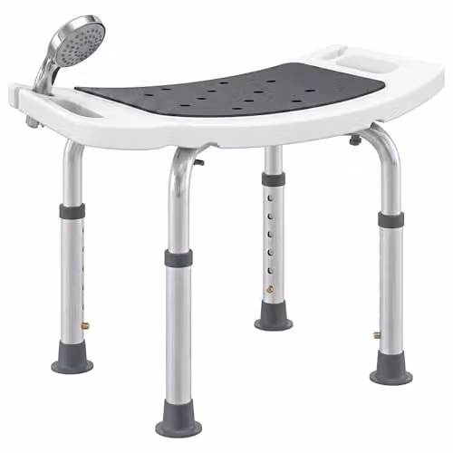 HOMCOM Height-Adjustable Non-Slip Shower Chair with Drainage Seat in Grey – 1